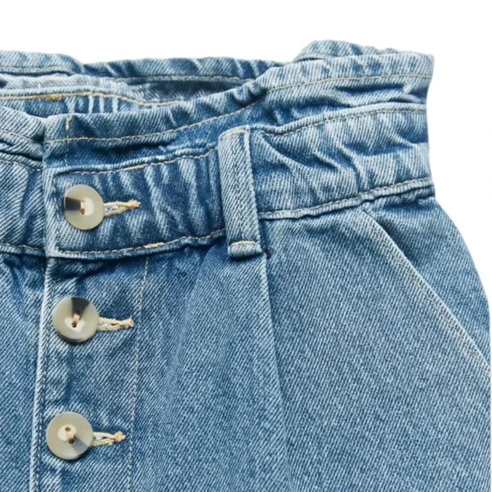 ZARA Z1975 Mid Blue High Rise Baggy Paperbag Shorts NWT Size 4